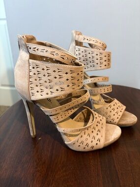 Women’s Strappy Cutout High Heel Sandals in Beige